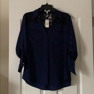 Express navy button up blouse